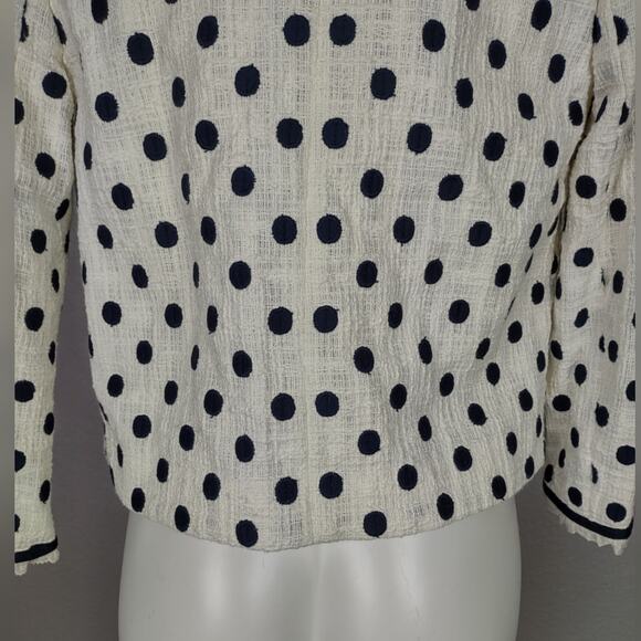 J. CREW Jacket in Polka Dot Textured Tweed Blazer Size 0 White Navy - Picture 11 of 16
